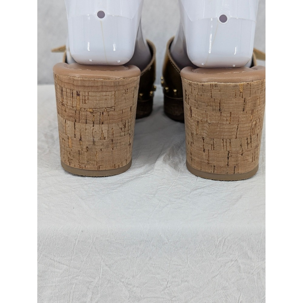 Time and Tru Gold Metallic Wedge Sandals 6 Cork Platform Studded Buckle Glam - Picture 6 of 10